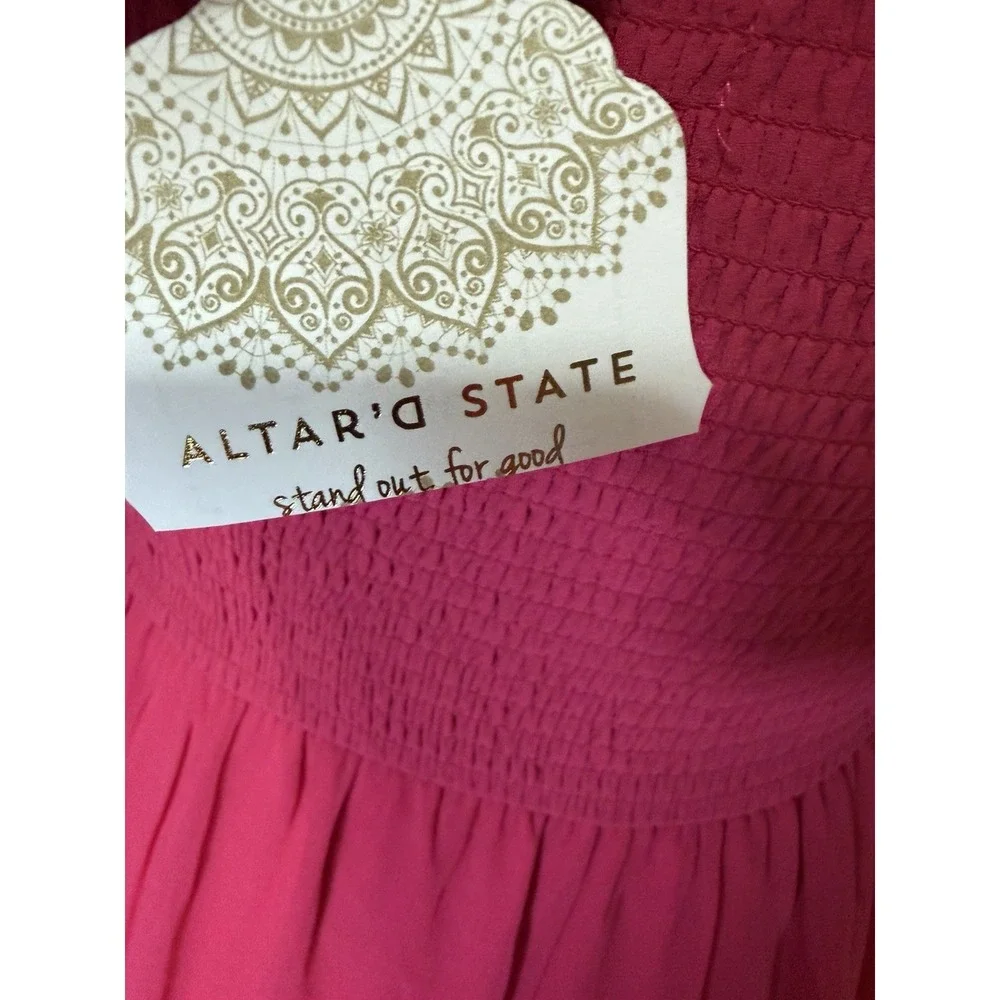 Altar'd State NWT Small Pink Puff Sleeve Mini Dress Chiffon A-Line Barbiecore